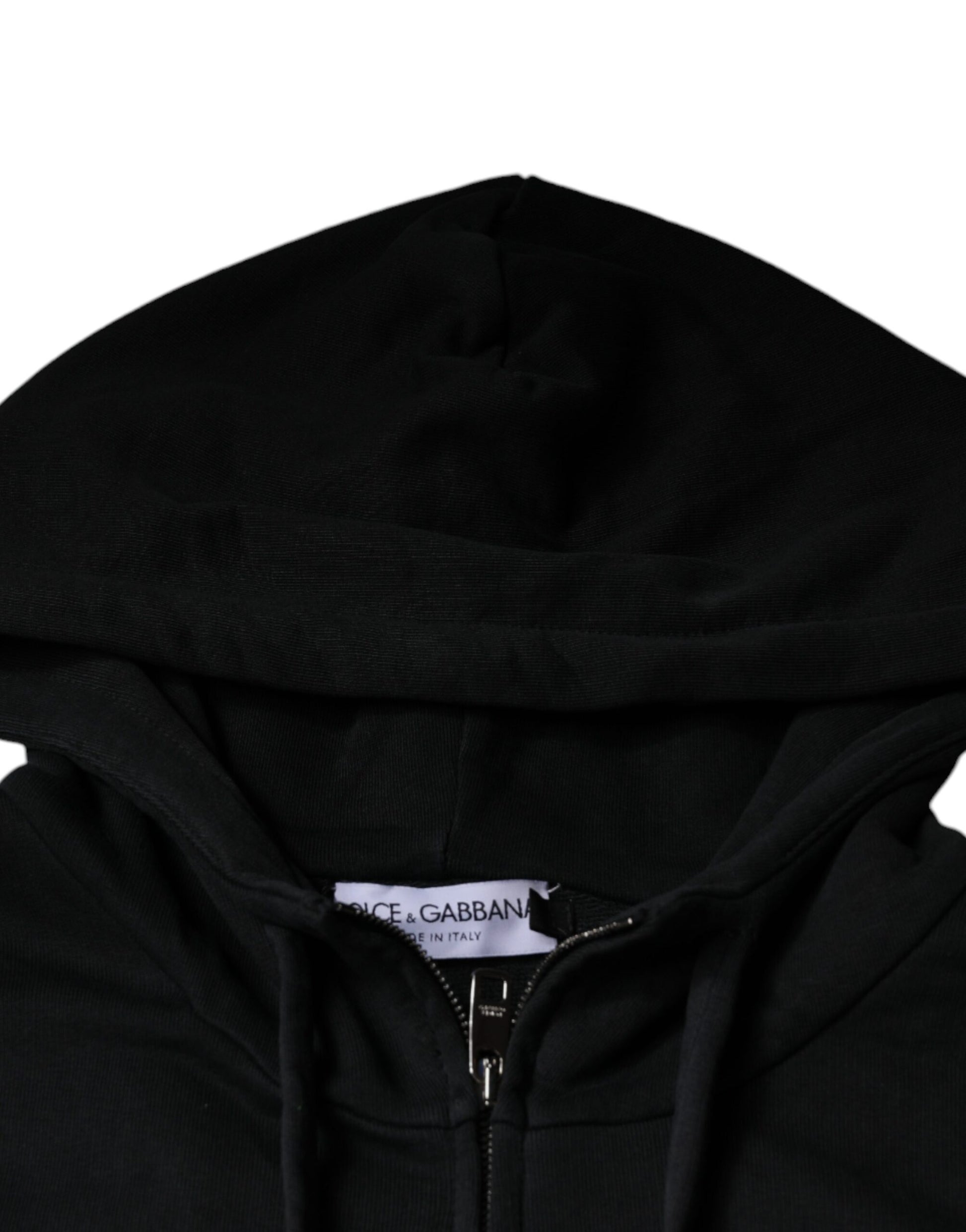 Black Logo Plaque Hooded Full Zip Sweater