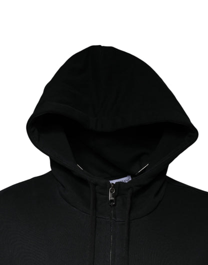 Black Logo Plaque Hooded Full Zip Sweater