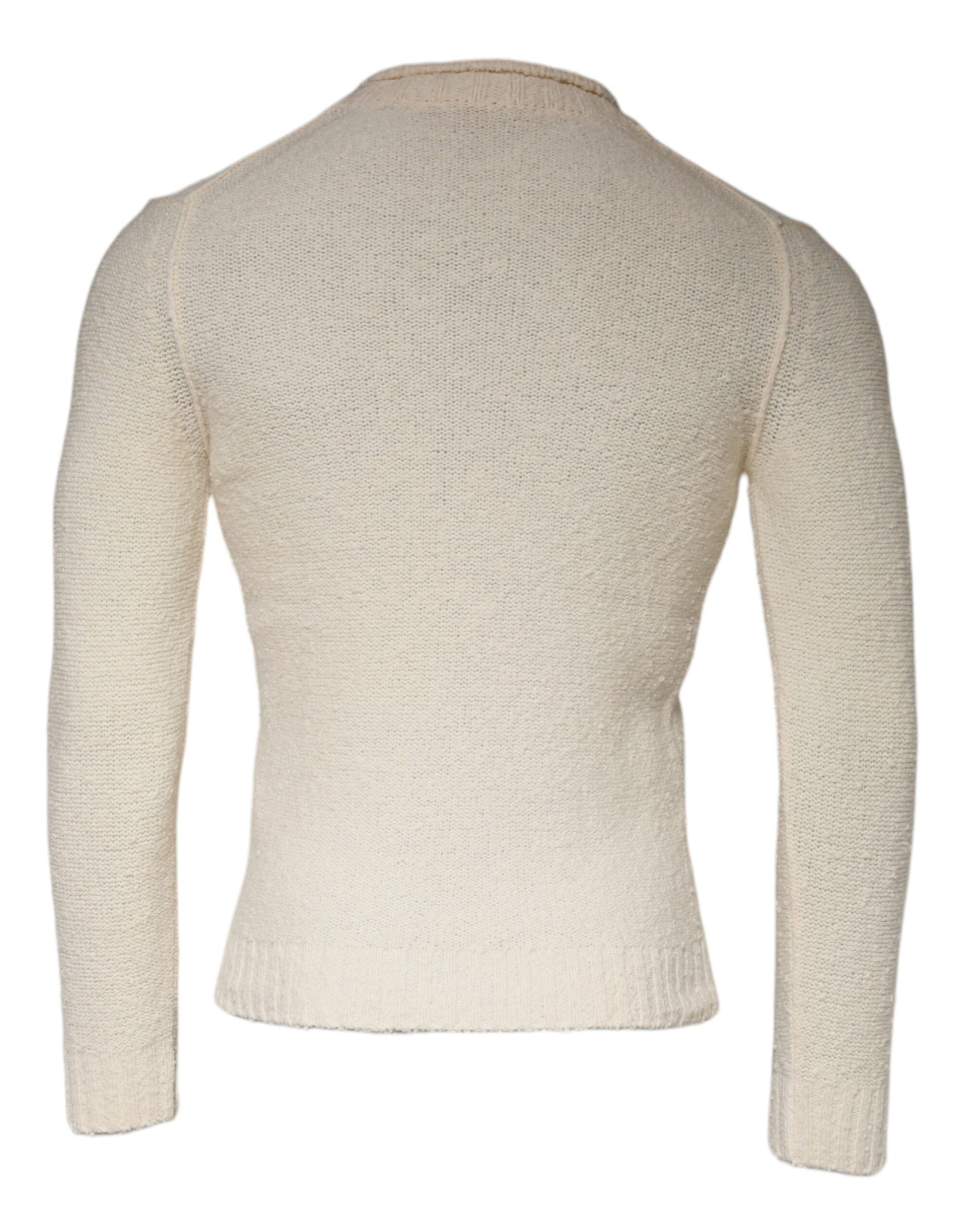 Beige Wool Knit Long Sleeve Round Neck Pullover Sweater