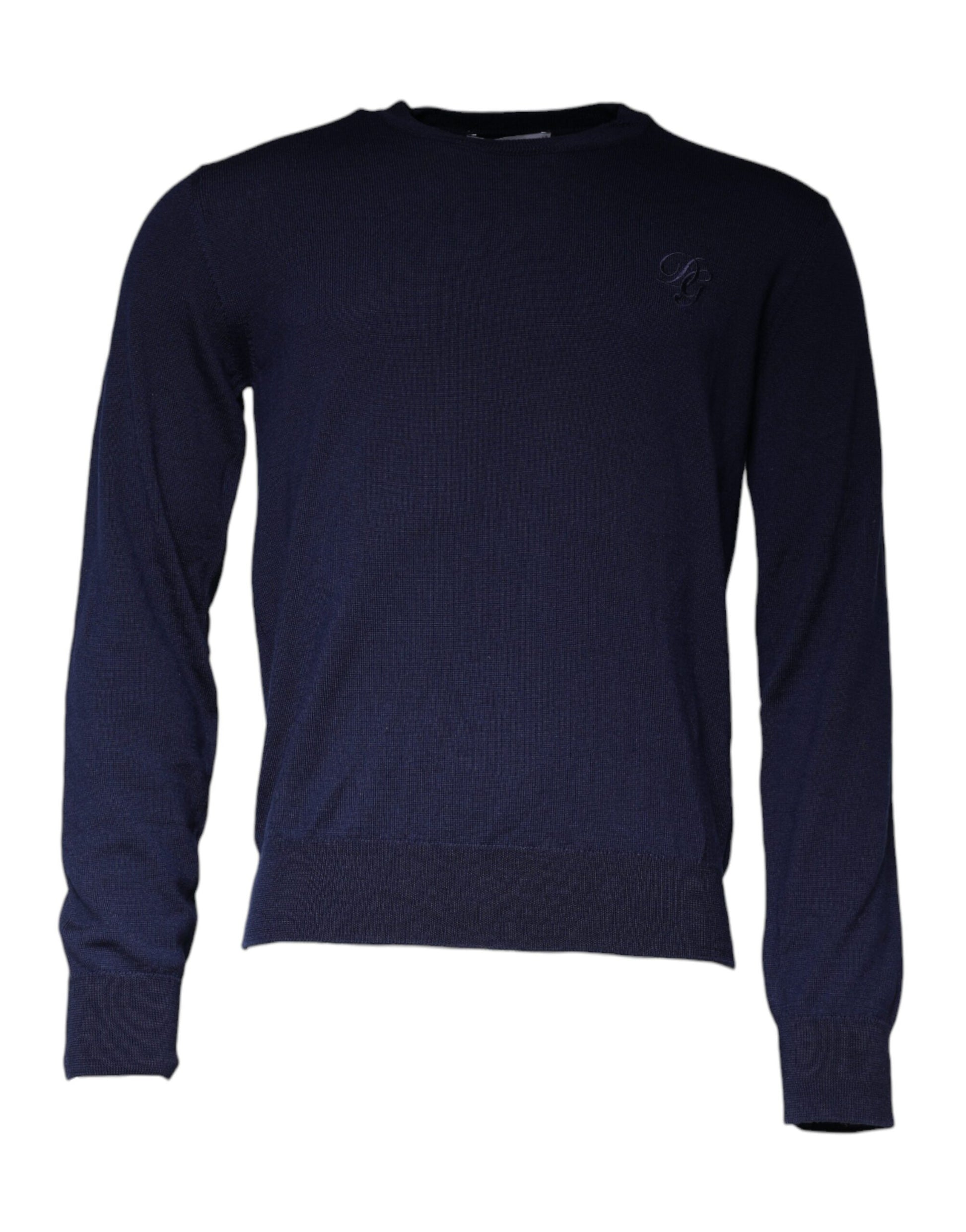 Dark Blue Wool Crew Neck Pullover Sweater