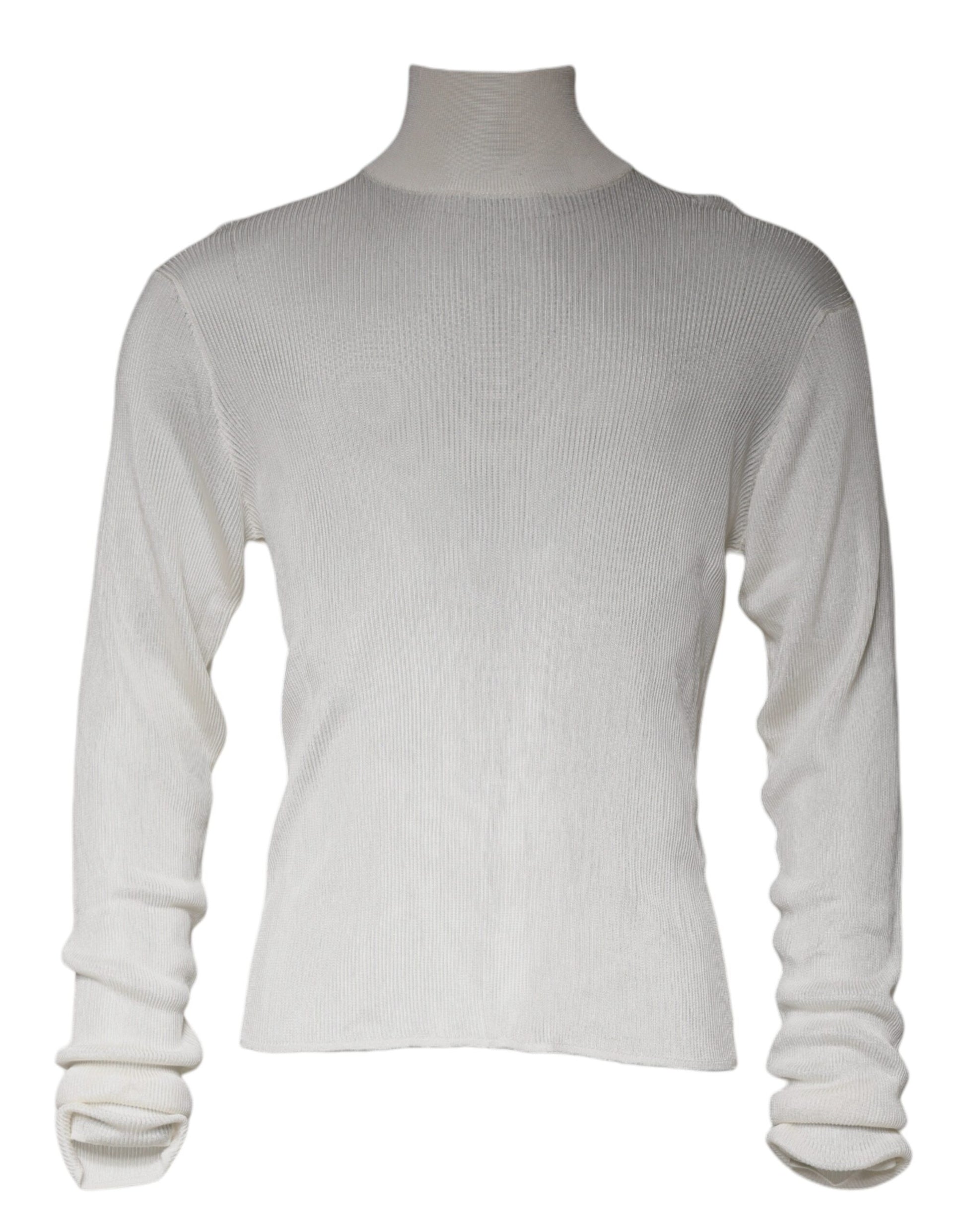 White Long Sleeve Turtleneck Men Pullover Sweater