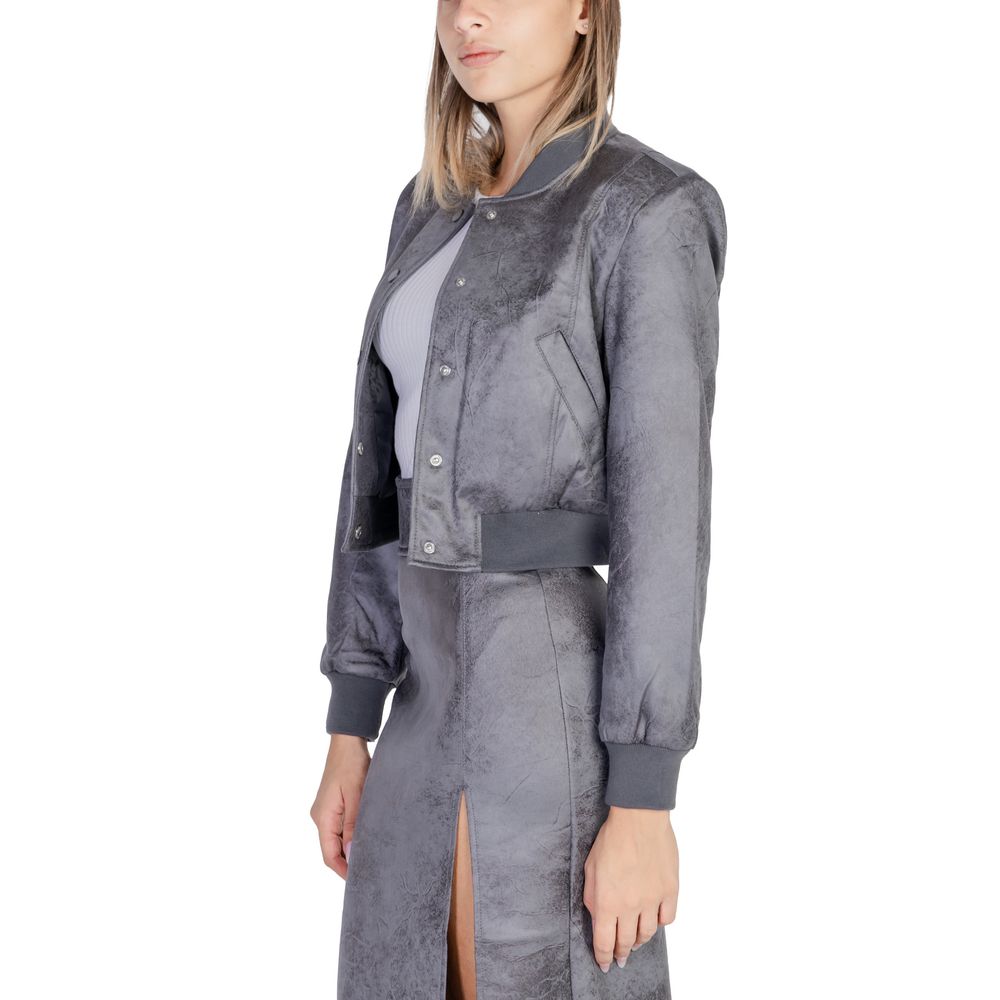 Gray Synthetic Leather Jackets & Coat