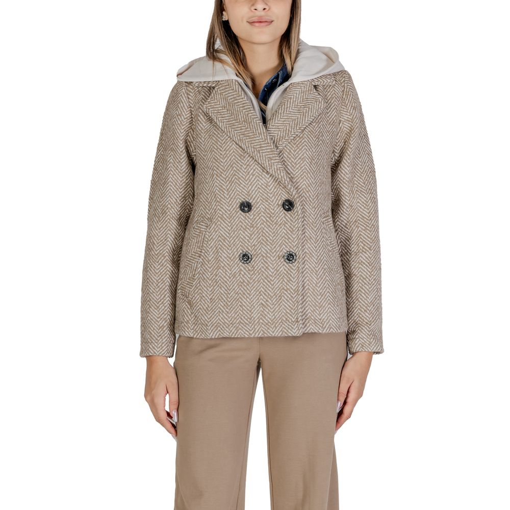 Beige Polyester Jackets & Coat