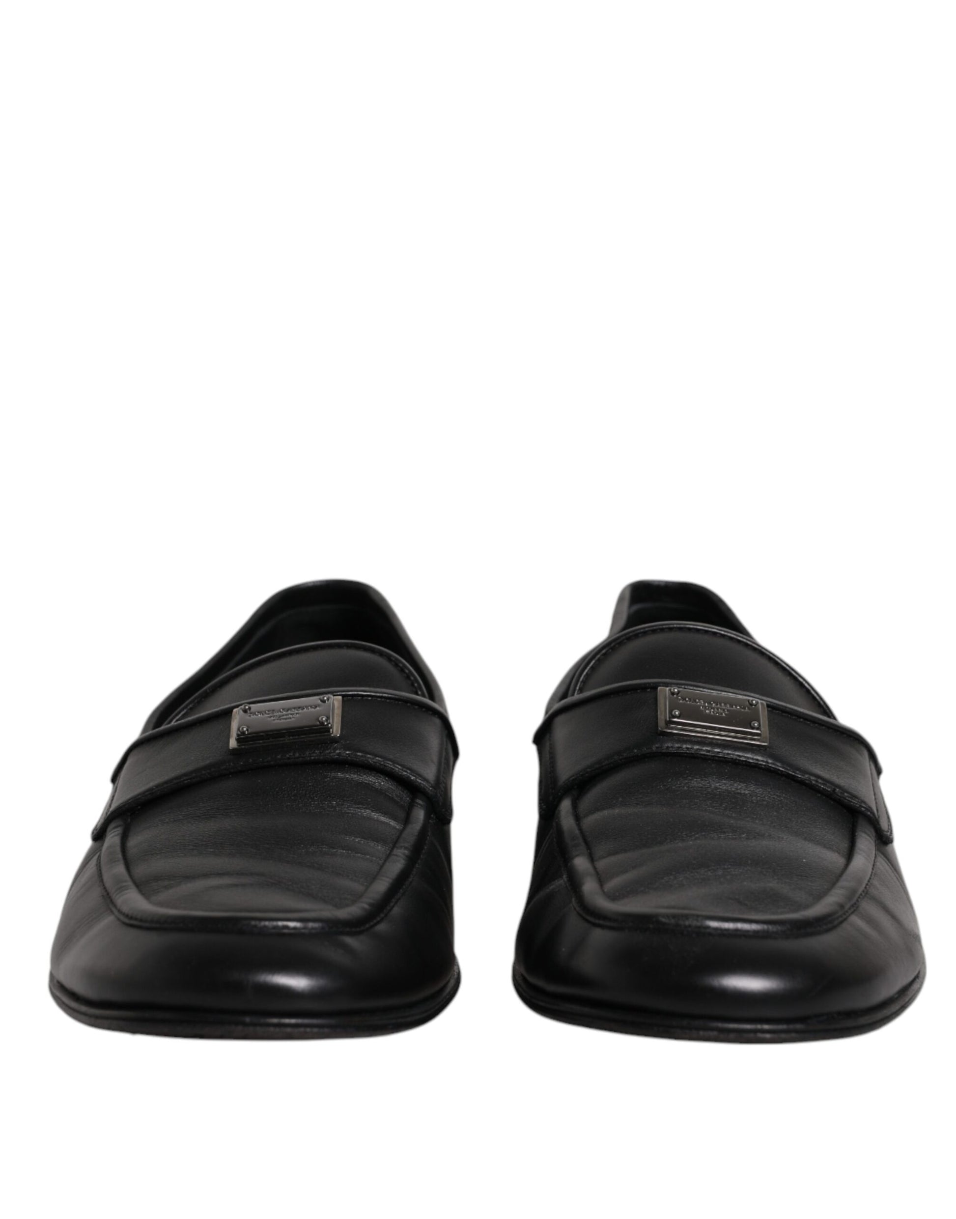 Black Leather Logo Slip On Men Loafers Shoes