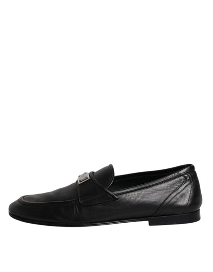 Black Leather Logo Slip On Men Loafers Shoes