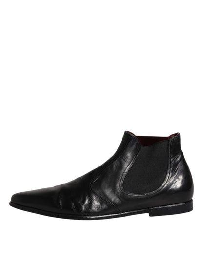 Black Leather Chelsea Men Ankle Boots Shoes