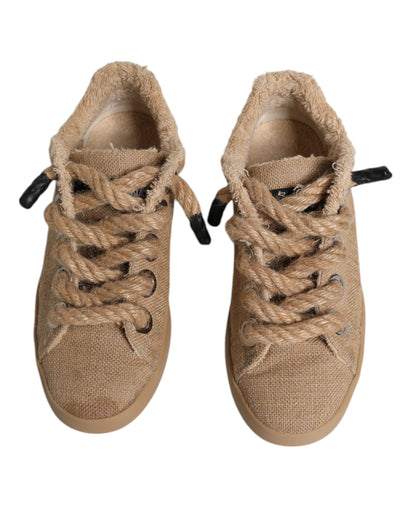 Brown Jute Fabric Low Top Men Sneakers Shoes