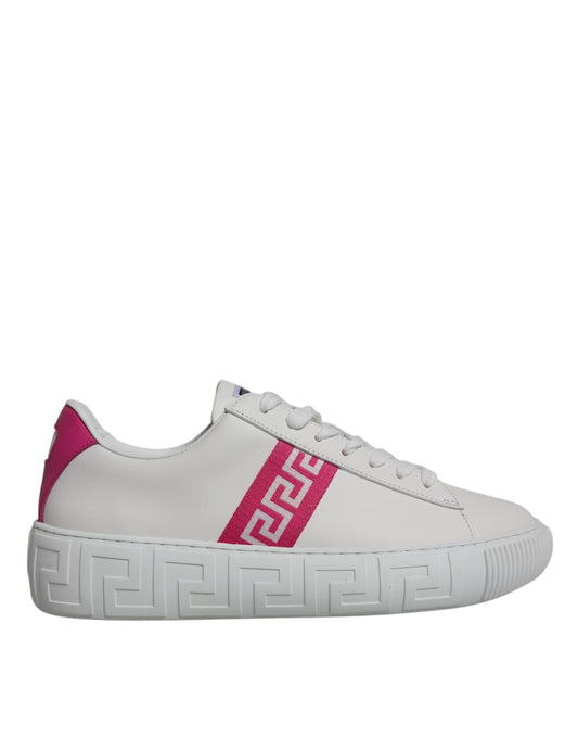 White Pink Greca Print Platform Low Top Sneakers Shoes