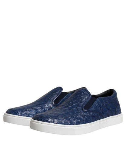 Blue Croc Exotic Leather Men Sneakers Shoes