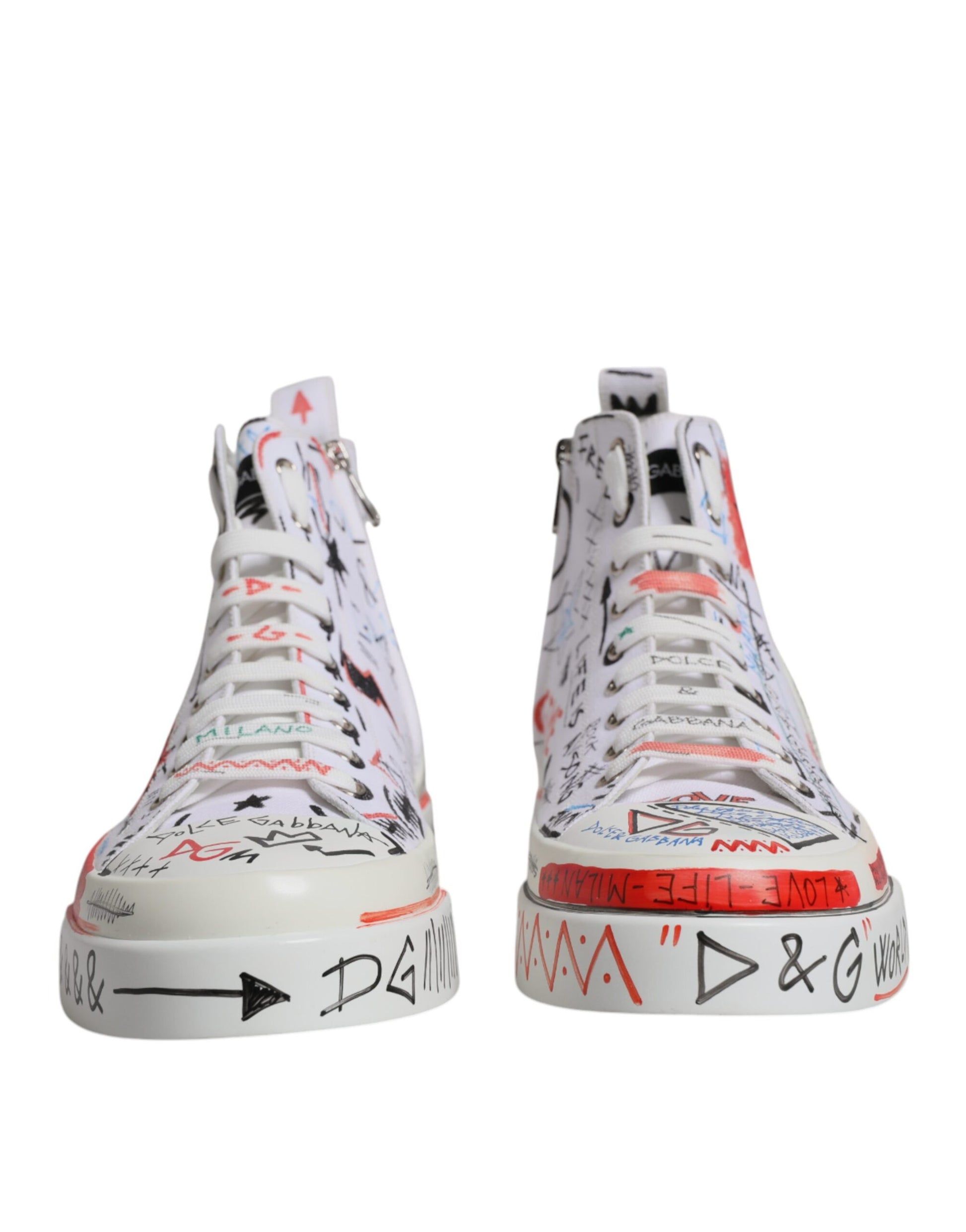 White Cotton Graffiti High Top Sneaker Shoes