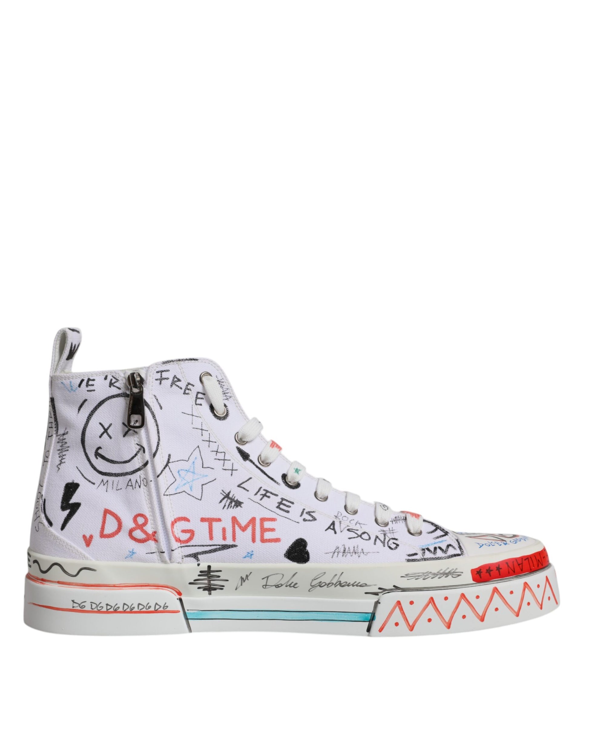 White Cotton Graffiti High Top Sneaker Shoes