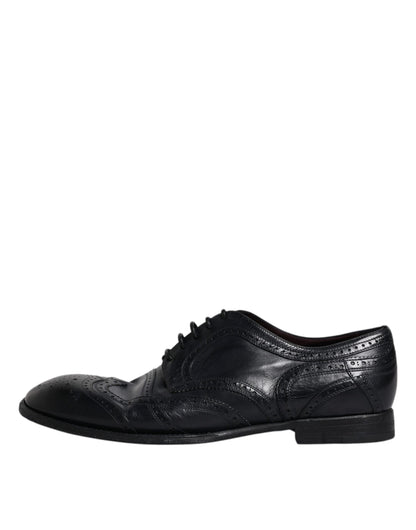 Blue Leather Derby Wingtip Formal Shoes