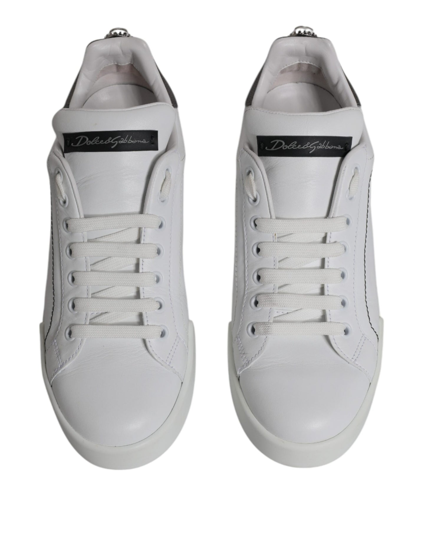 White Silver Leather Low Top Men Sneakers Shoes