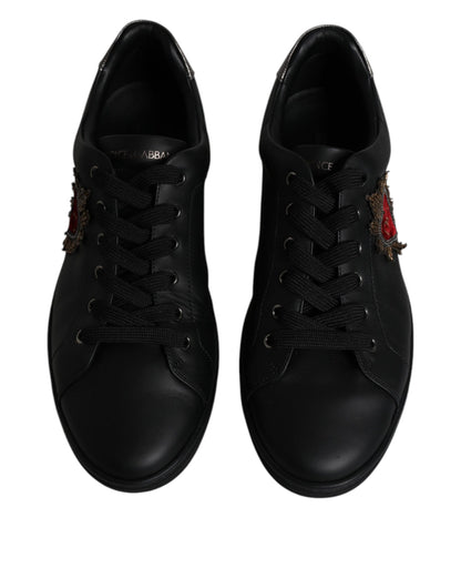 Black Leather London Heart Men Sneakers Shoes