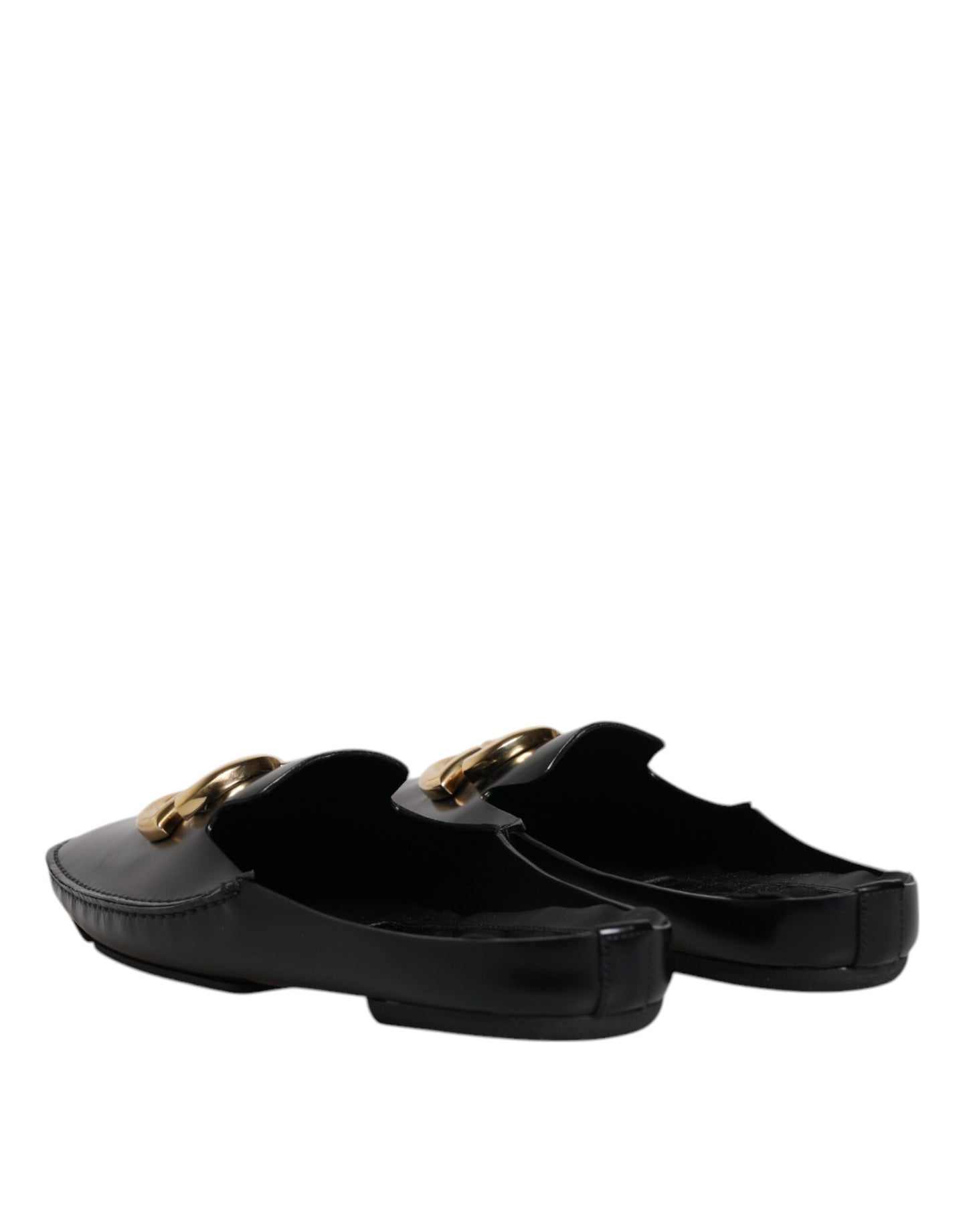 Black Leather DG Logo Slip On Shoes