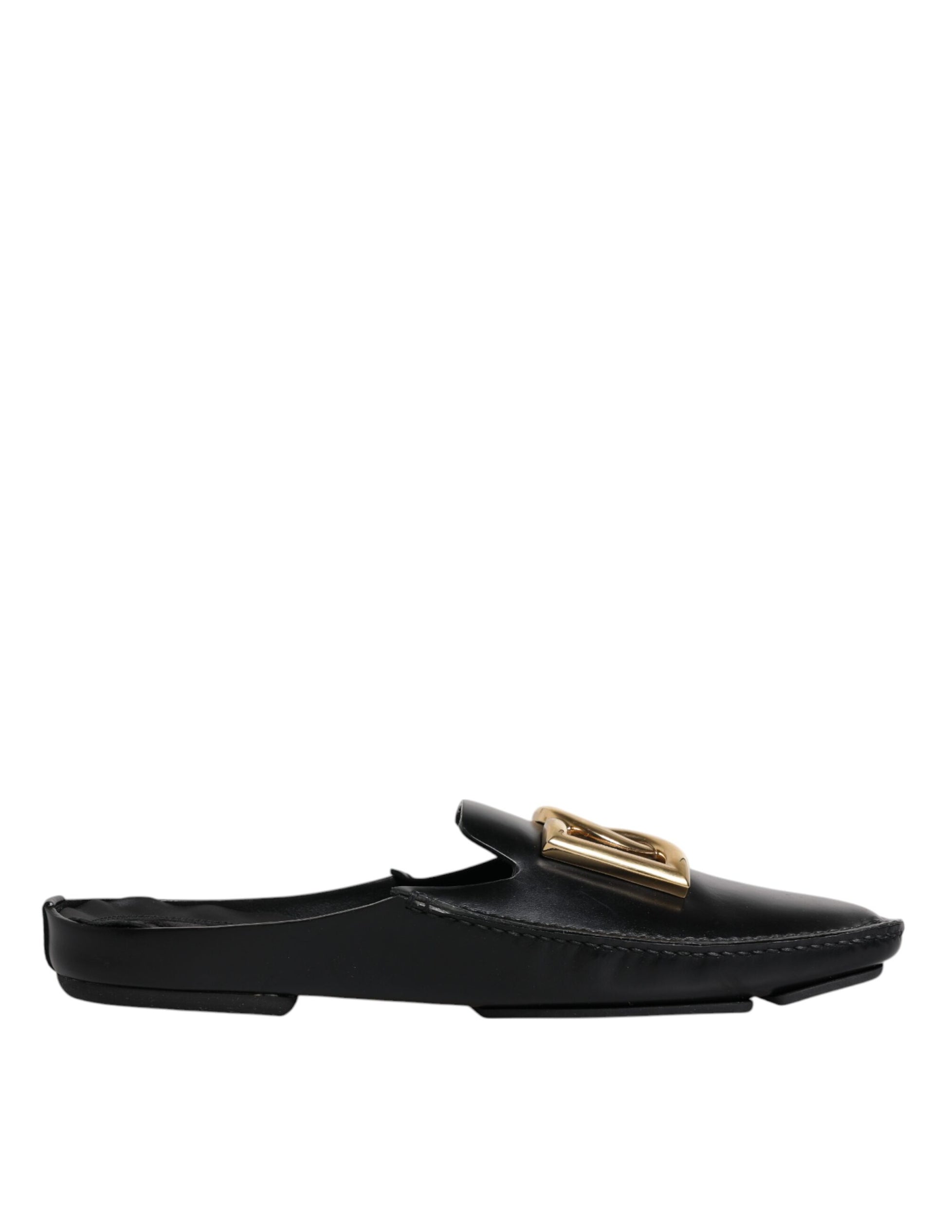 Black Leather DG Logo Slip On Shoes