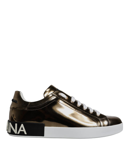 Gold Leather Logo Portofino Men Sneaker Shoes