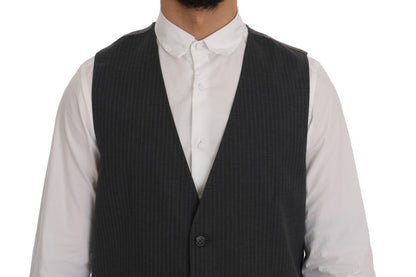 Elegant Gray Striped Waistcoat Vest