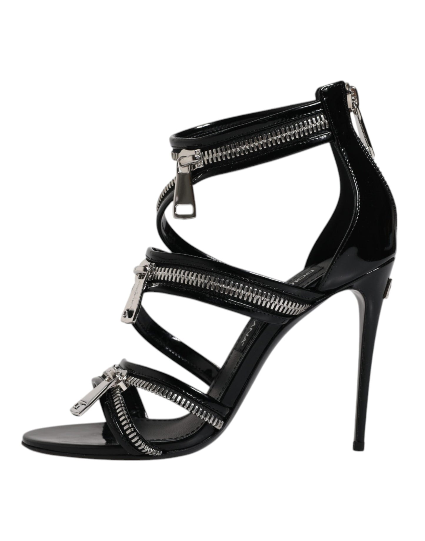 Black Zipper Ankle Strap Heels Sandals Shoes