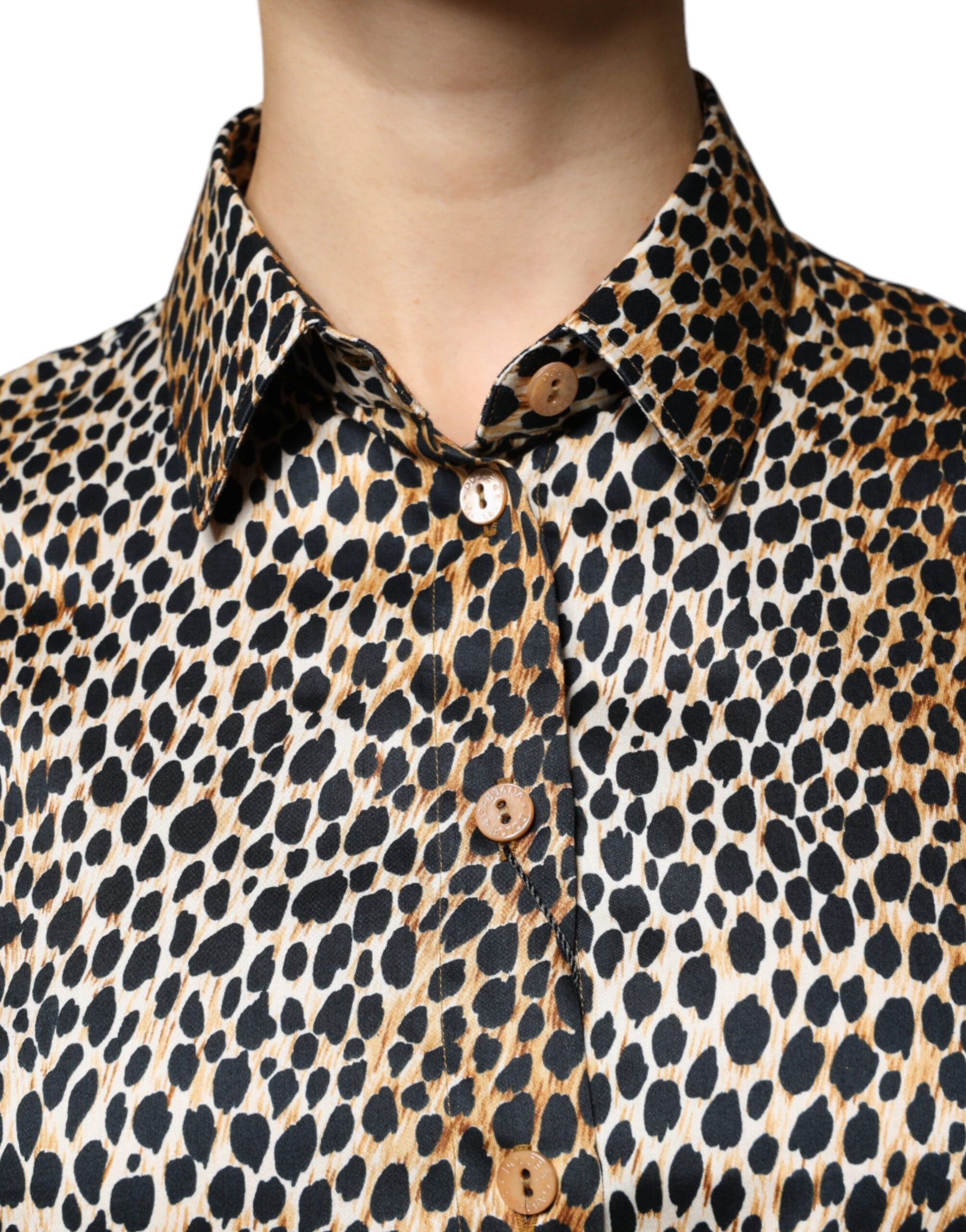 Brown Leopard Print Short Sleeves Blouse Top