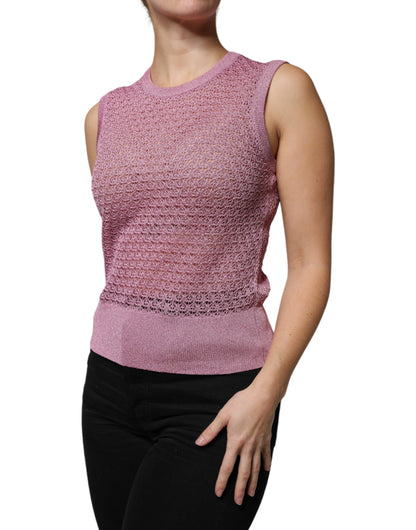 Pink Mesh See Through Sleeveless Tank Top