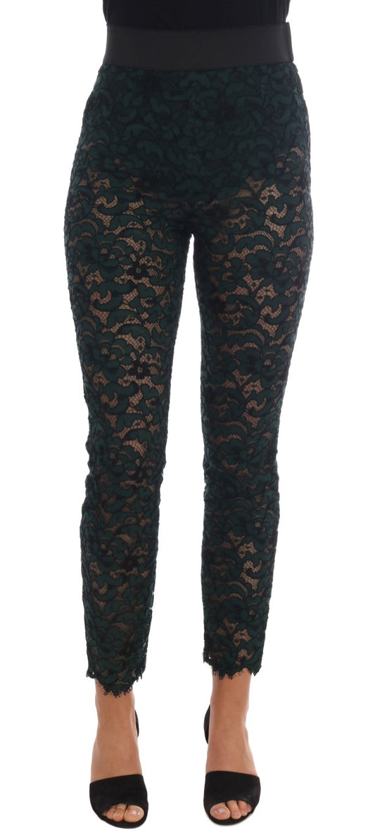 High Waist Floral Lace Slim Trousers