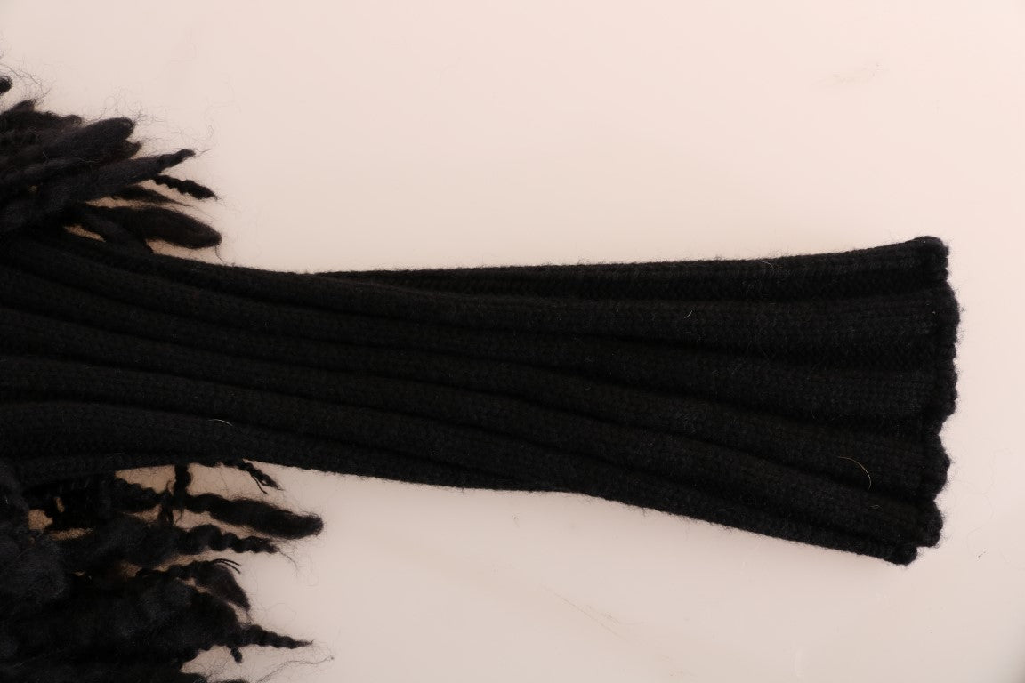 Elegant Black Fringed Wool-Cashmere Sweater