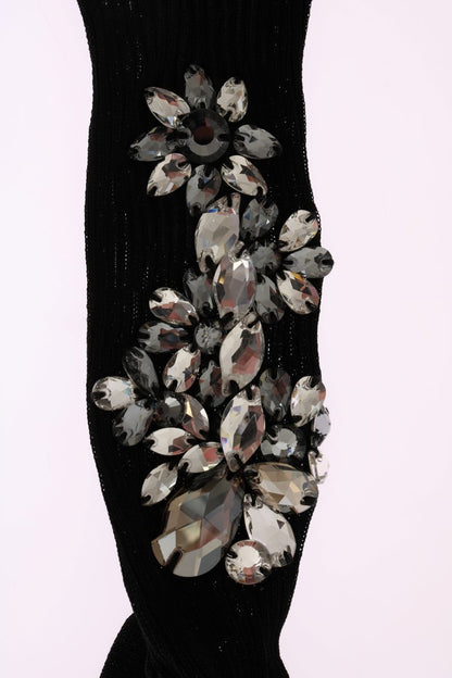 Crystal Embellished Black Knit Stockings