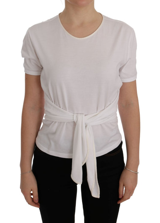 Elegant White Wrap Blouse with Crystal Accents