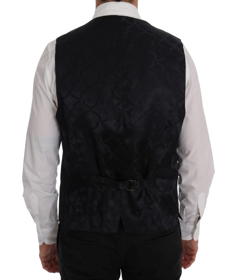Elegant Gray Striped Wool Blend Vest