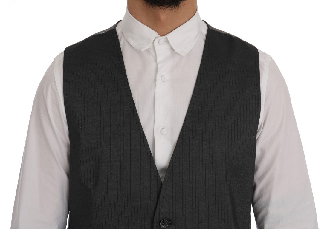 Sleek Gray Single-Breasted Waistcoat Vest