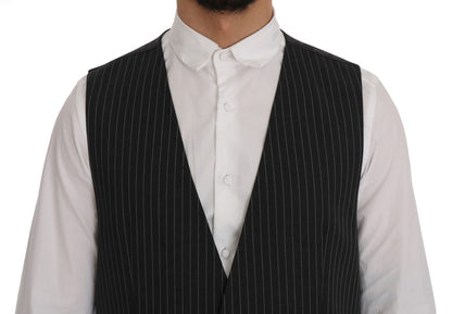 Elegant Gray Striped Vest Waistcoat