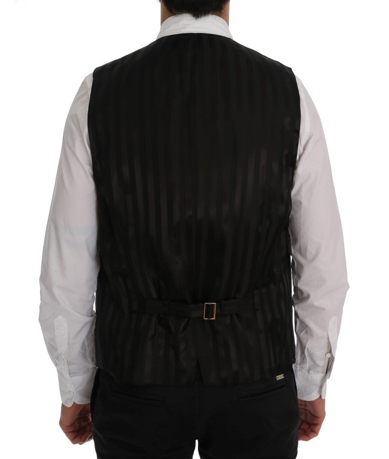 Elegant Striped Gray Wool Blend Waistcoat Vest
