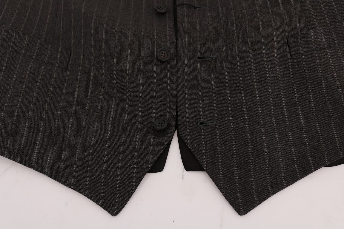 Elegant Striped Gray Wool Blend Waistcoat Vest