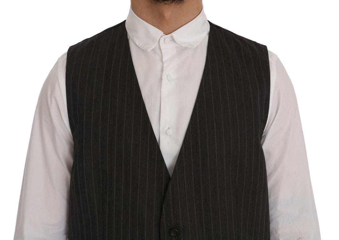 Elegant Striped Gray Wool Blend Waistcoat Vest