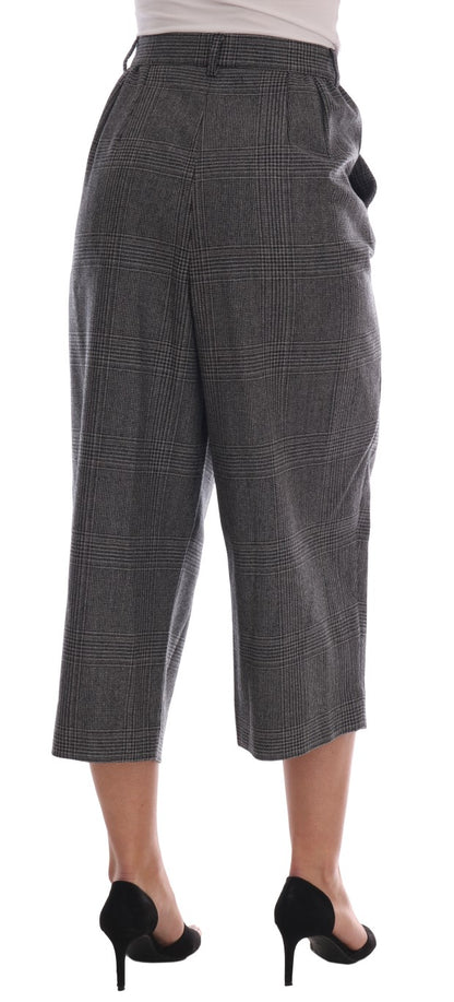 Elegant Gray Check Capri Wool Pants