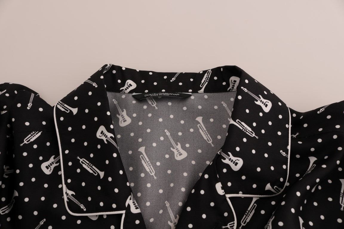 Silk Black and White Jazz Motive Shirt