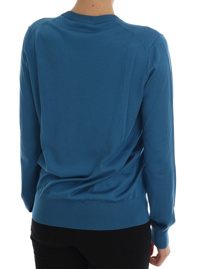 Blue Silk Sequined Capri Pullover Sweater