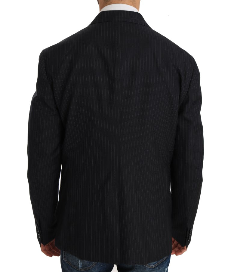 Elegant Slim Fit Striped Wool Silk Blazer