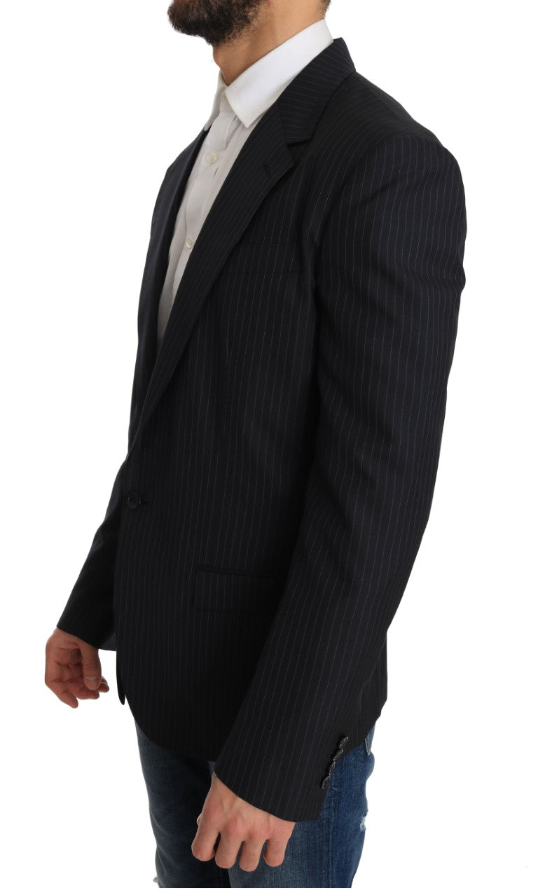 Elegant Slim Fit Striped Wool Silk Blazer