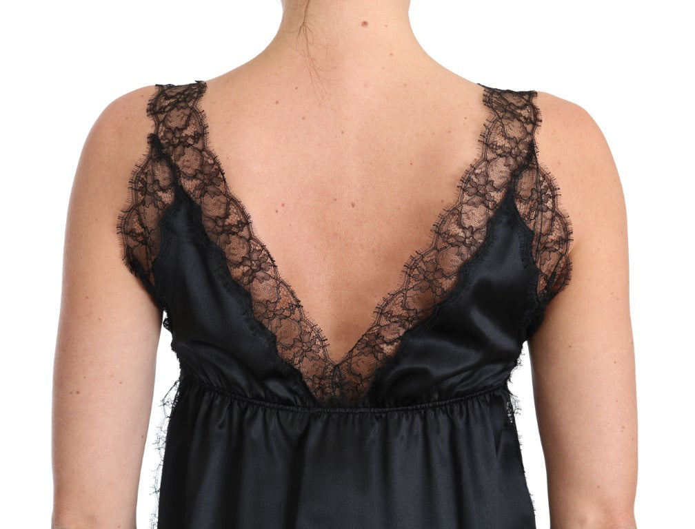 Sultry Silk Blend Lingerie Top in Black