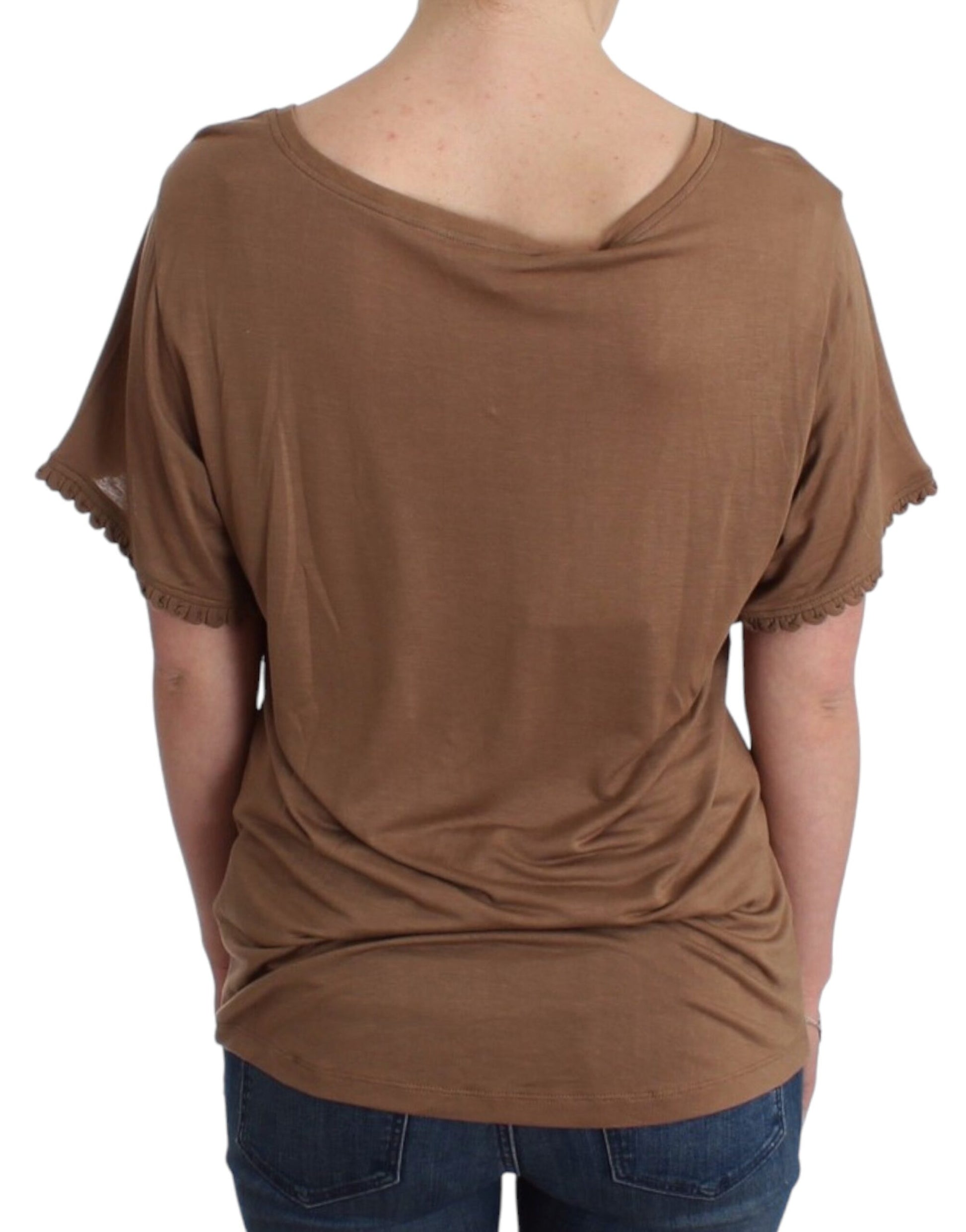 Elegant Short-Sleeved Brown Rayon Top