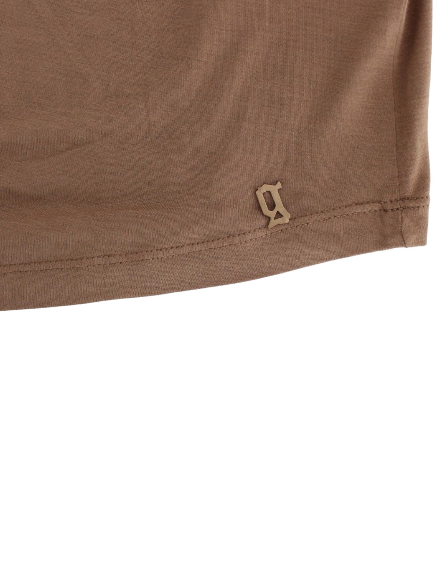 Elegant Short-Sleeved Brown Rayon Top