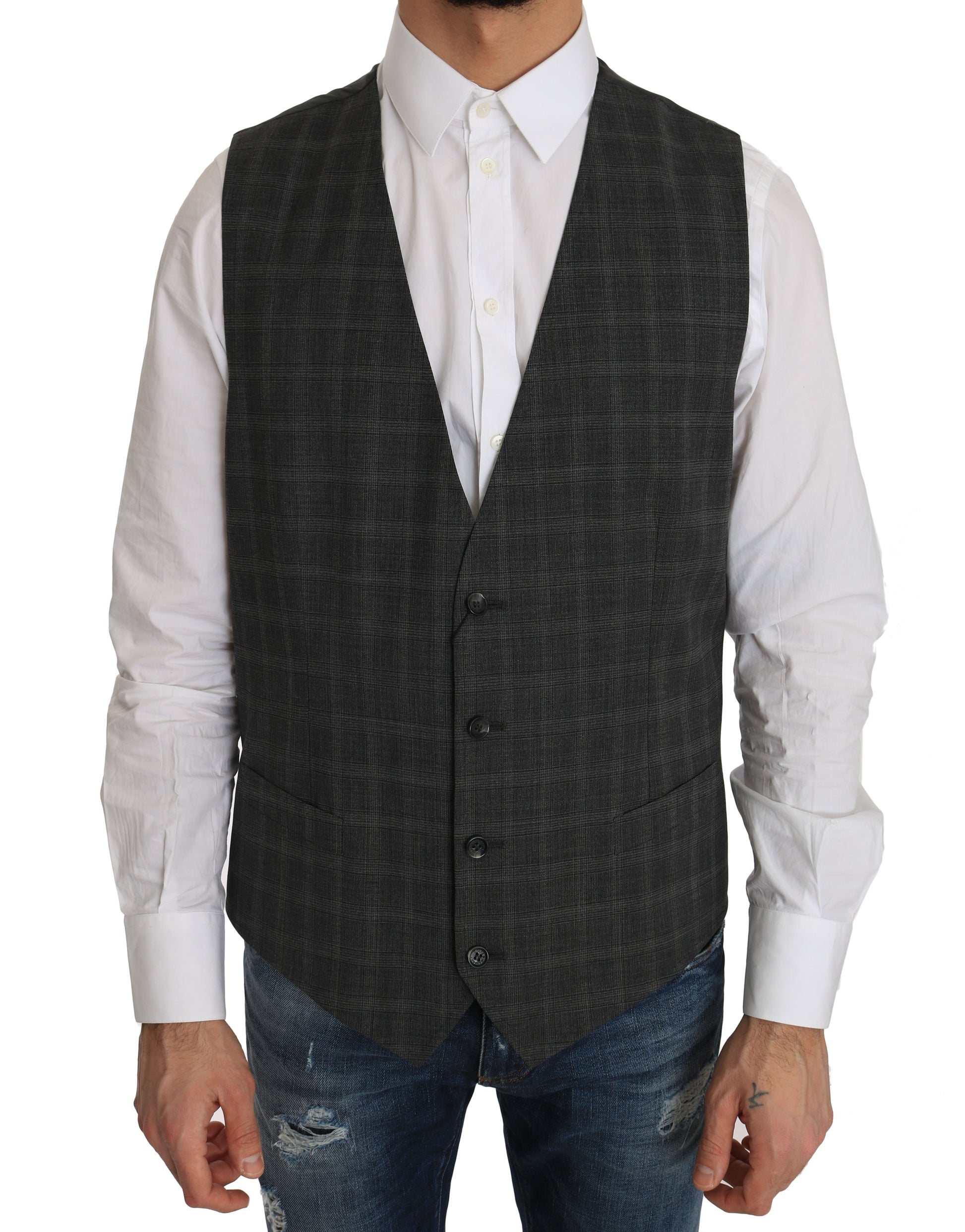 Elegant Checkered Wool Vest for the Urbane Man