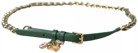 Green Embellished Chain Gold Buckle Belt