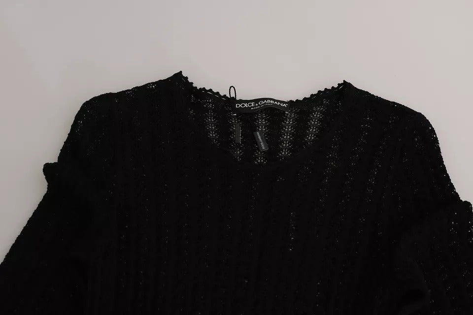 Black Cashmere Long Sleeve Sheath Midi Dress
