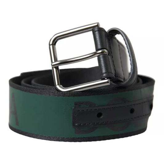 Black Green Leather Silver Metal Buckle Belt