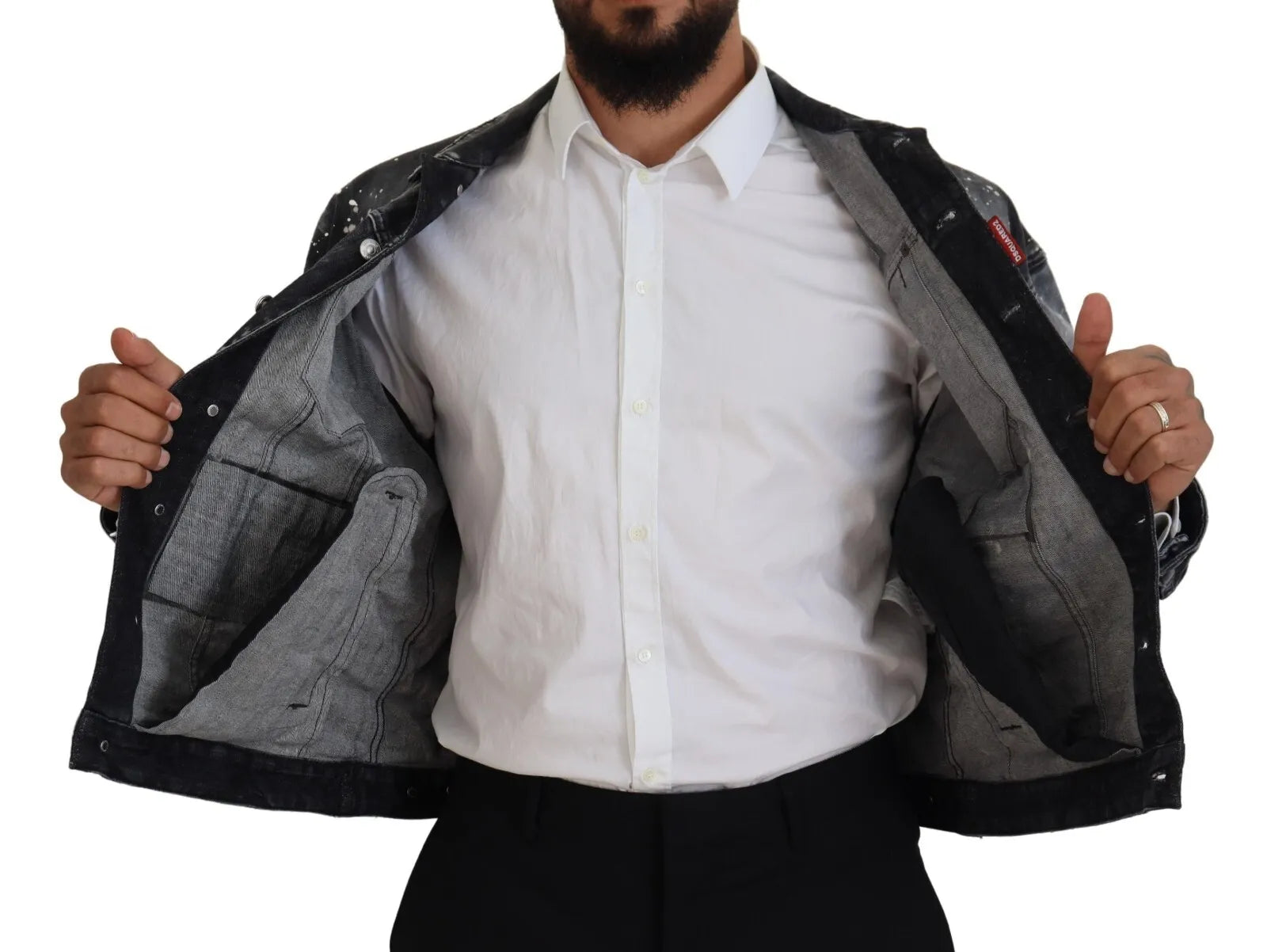 Gray Tie Dye Full Button Pockets Denim Jacket