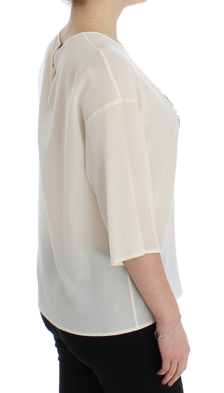 Ivory Sequined Silk Blouse Top