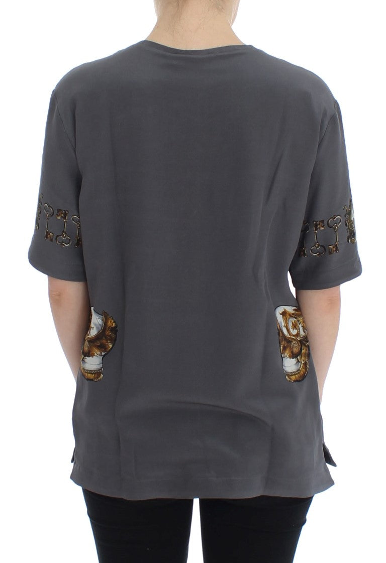 Enchanted Sicily Silk Blouse with Knight Print